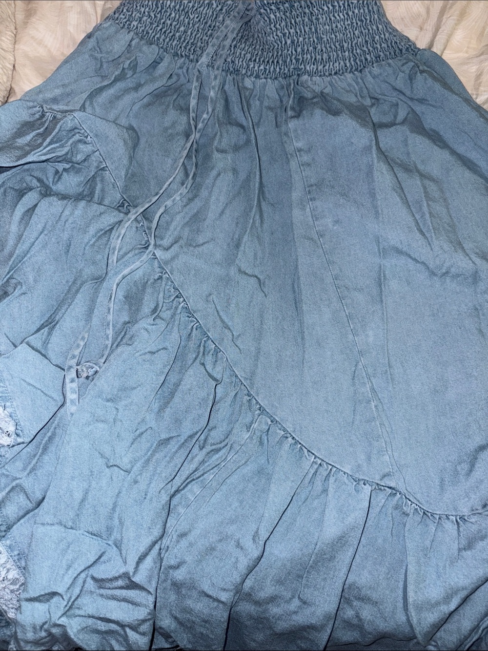 Vici Denim-Style Light Blue Tiered Maxi Skirt